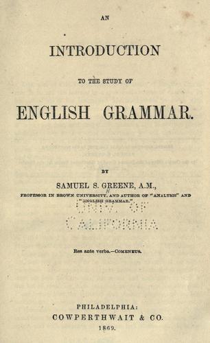 Cover for An introduction to the study of English grammar.
