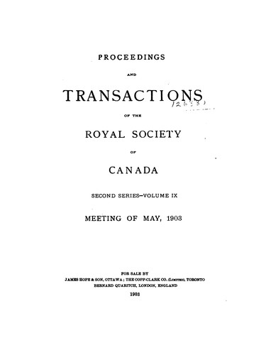 Cover for Proceedings and Transactions of the Royal Society of Canada: Déliberations Et Mémoires de la ...