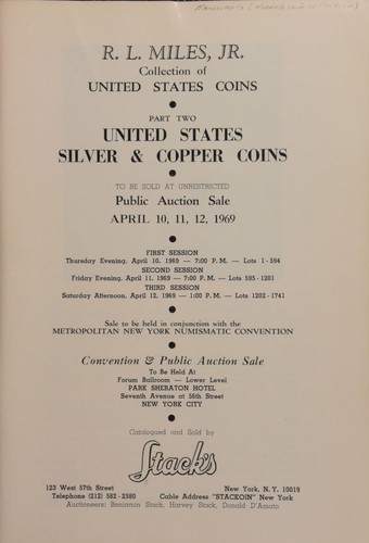 Cover for Public auction sale : R.L. Miles, Jr. collection of United States coins