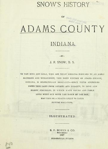 Cover for Snow's history of Adams County, Indiana