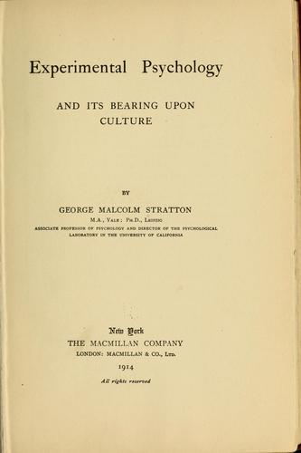 Cover for Experimental psychology and its bearing upon culture