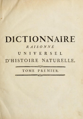Cover for Dictionnaire raisonné universel d'histoire naturelle