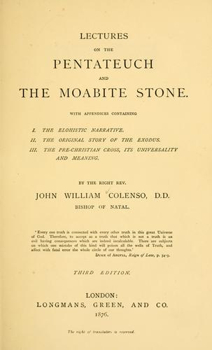 Cover for Lectures on the Pentateuch and the Moabite stone