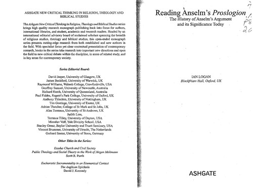 Cover for Reading Anselm's Proslogion