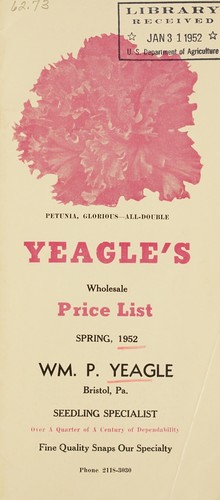 Cover for Yeagle's wholesale price list, spring, 1952