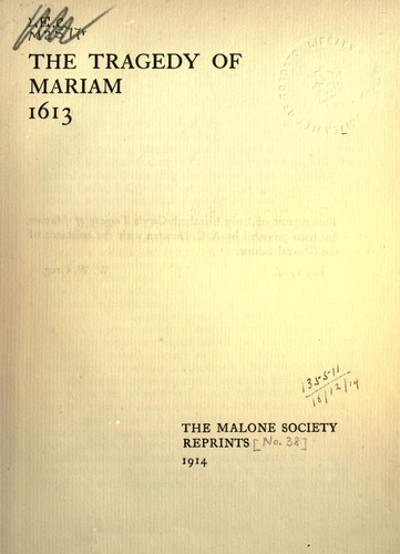 Cover for The tragedy of Mariam