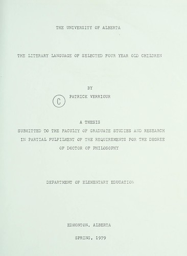Cover for The literary language of selected four year old children