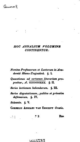 Cover for Annales Academiae rheno-traiectinae