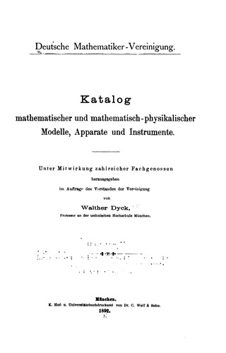Cover for Katalog mathematischer und mathematisch-physikalischer Modelle, Apparate und Instrumente: Unter ...