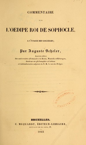 Cover for Commentaire sur l'Oedipe roi de Sophocle ...