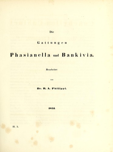 Cover for Die Gattungen Phasianella und Bankivia