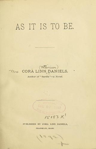 Cover for As it is to be