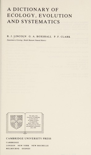 Cover for A dictionary of ecology, evolution and systematics
