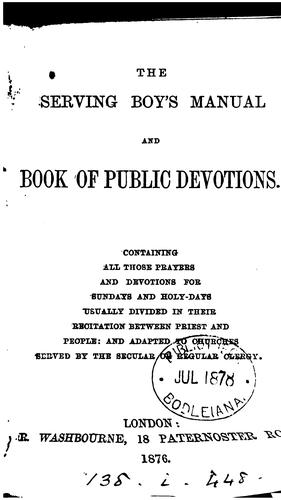 Cover for The serving boy's manual and book of public devotions