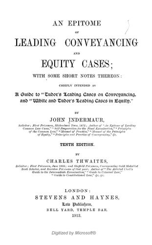 Cover for An epitome of leading conveyancing and equity cases