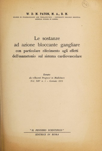 Cover for Le sostanze ad azione bloccante gangliare con particolare riferimento agli effetti dell'esametonio sul sistema cardiovasculare