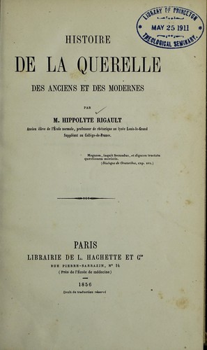 Cover for Histoire de la querelle des anciens et des modernes