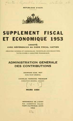 Cover for Supplément fiscal et économique