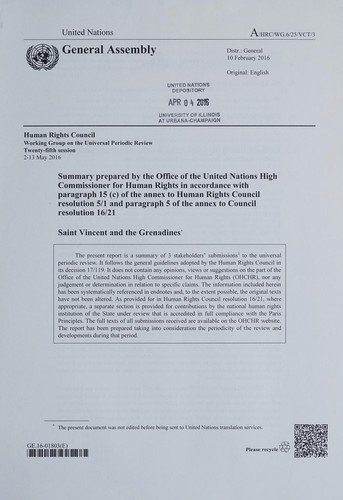 Cover for Summary prepared by the Office of the United Nations High Commissioner for Human Rights in accordance with paragraph 15(c) of the annex to Human Rights Council resolution 5/1 and paragraph 5 of the annex to Council resolution 16/21