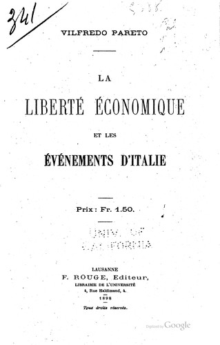 Cover for La liberté économique et les événements d'Italie ...