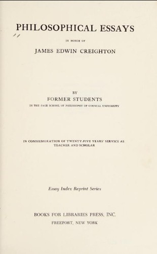 Cover for Philosophical essays in honor of James Edwin Creighton