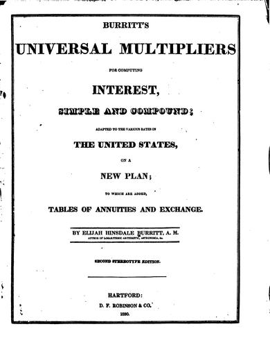 Cover for Burritt's Universal Multipliers for Computing Interest, Simple and Compound ...