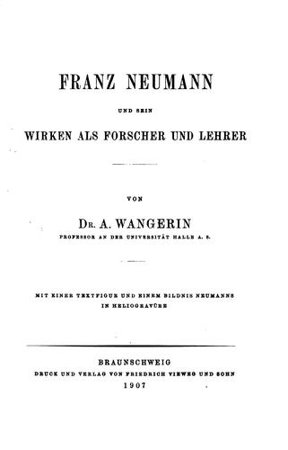 Cover for Franz Neumann und Seim Wiken als Forscher und Lehrer