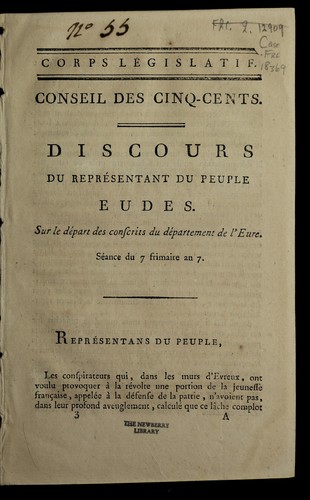 Cover for Discours du repre sentant du peuple Eudes, sur le de part des conscrits du de partement de l'Eure