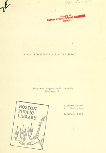 Cover for New community study: progress report and interim summary ii.