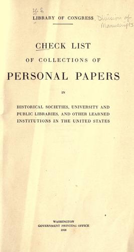 Cover for Check list of collections of personal papers in historical societies, university and public libraries and other learned institutions in the United States.