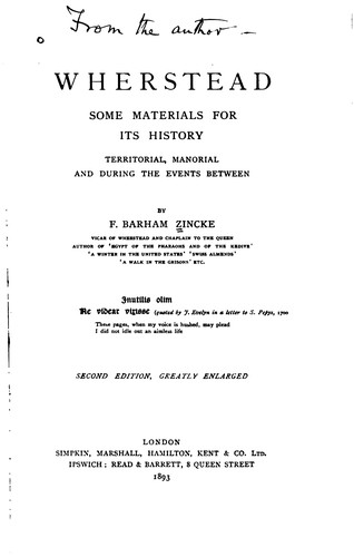 Cover for Wherstead: Some Materials for Its History: Territorial, Manorial and During ...