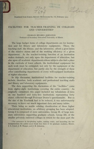 Cover for Facilities for teacher-training in colleges and universities