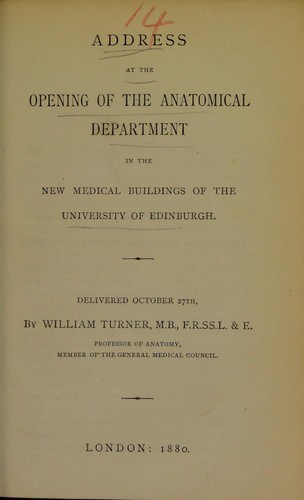 Cover for Address at the opening of the Anatomical Department in the new medical buildings of the University of Edinburgh, delivered October 27th