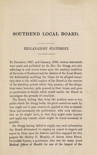 Cover for Report on the sanitary condition of Southend-on Sea