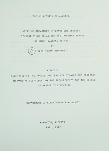 Cover for Aptitude-treatment interactions between student study behaviour and two high school science teaching methods