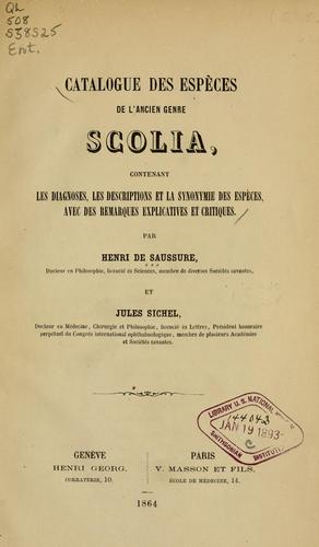 Cover for Catalogue des espéces de l'ancien genre Scolia
