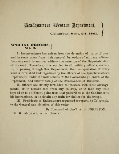 Cover for Special orders, no. 9