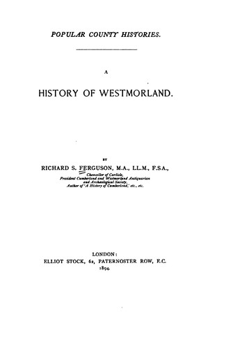 Cover for A history of Westmorland