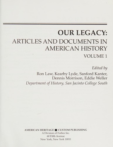 Cover for Our legacy