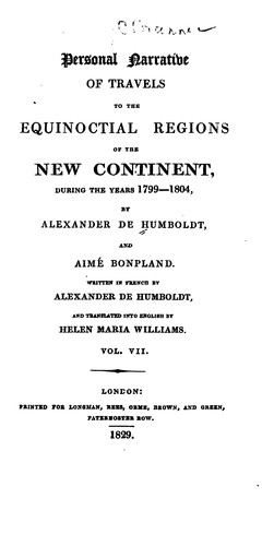 Cover for Personal Narrative of Travels to the Equinoctial Regions of the New Continent During the Years ...