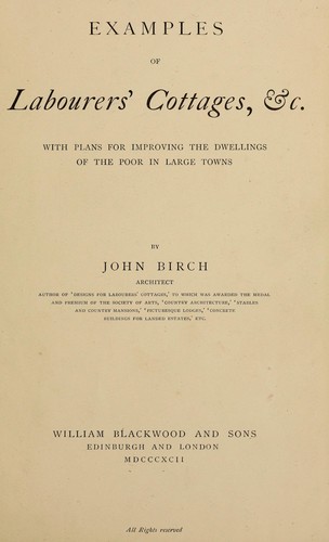 Cover for Examples of labourers' cottages, with plans for improving the dwellings of the poor in large towns