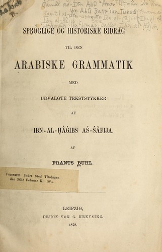 Cover for Sproglige og historiske bidrag til den Arabiske grammatik