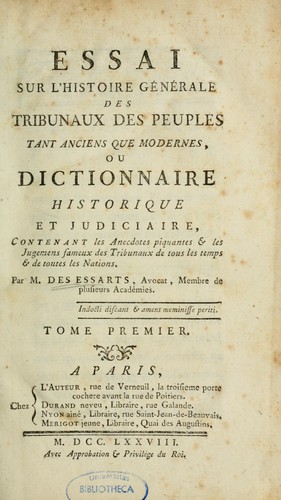 Cover for Essai sur l'histoire gňřale des tribunaux des peuples tant anciens que modernes