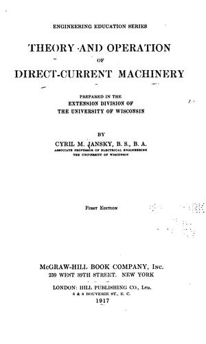 Cover for Theory and operation of direct-current machinery