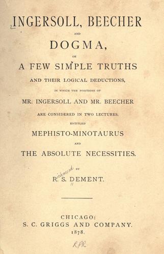 Cover for Ingersoll, Beecher, and dogma