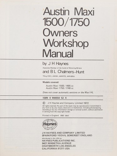 Cover for Austin Maxi Owner's Workshop Manual