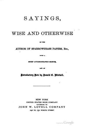 Cover for Sayings, wise and otherwise