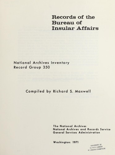 Cover for Records of the Bureau of Insular Affairs