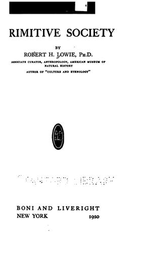 Cover for Primitive society.