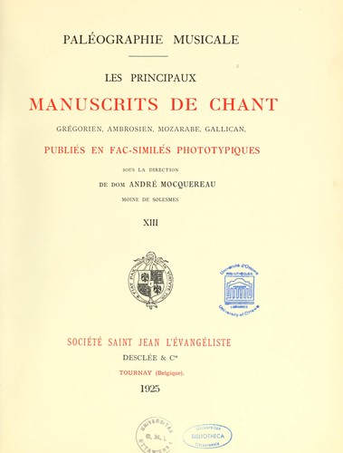 Cover for Paléographie musicale